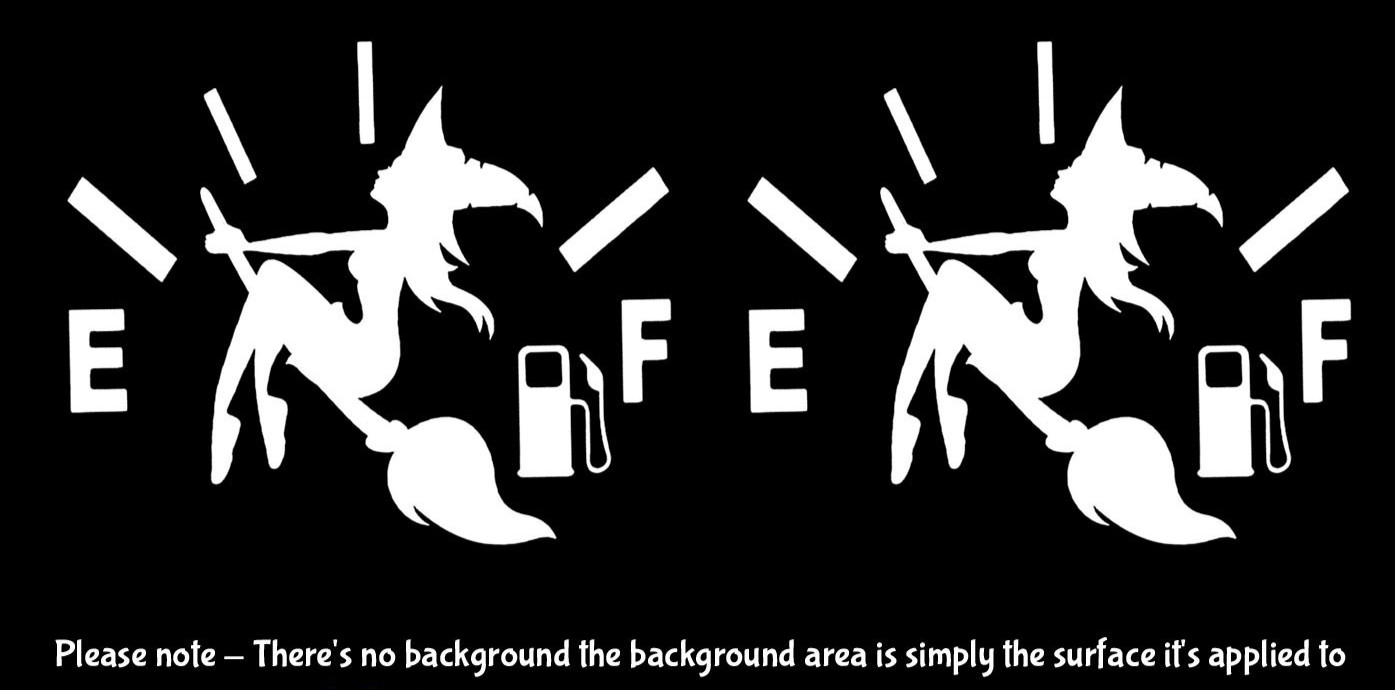 Witch Fuel Guage Witchcraft Two 4" White or Black Vinyl Decals Vehicle Windows
