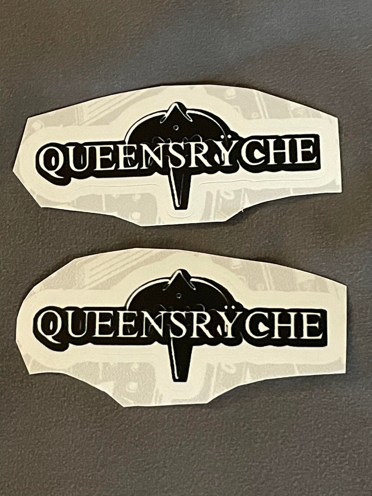 Lot (2) QUEENSRYCHE 1 1/8" x 2 7/8" Band Logo STICKERS Black White FAST! FREE!