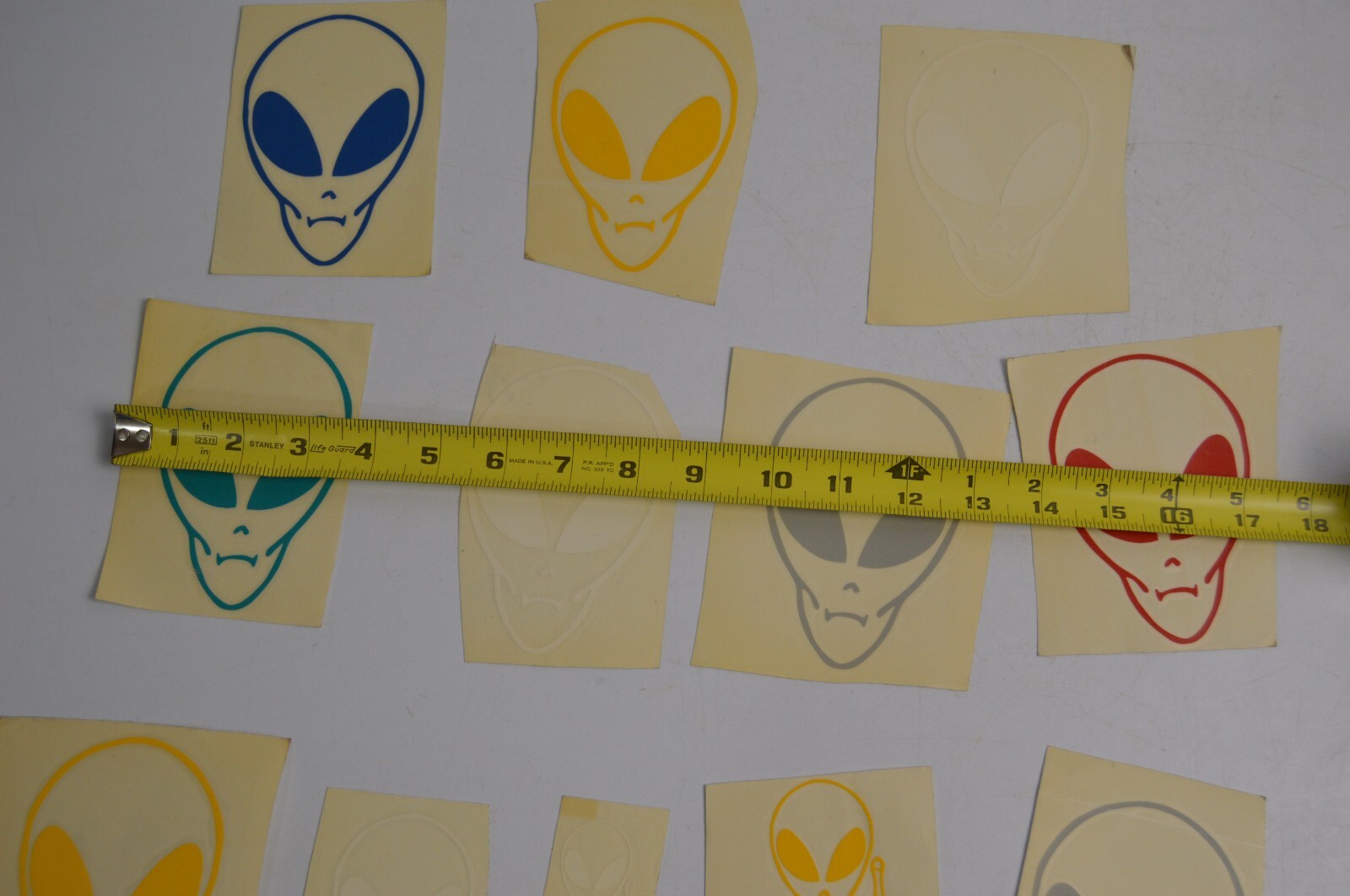 12 Vintage Alien Vinyl Decal Stickers Lot 1990's Space Carnival Collectibles