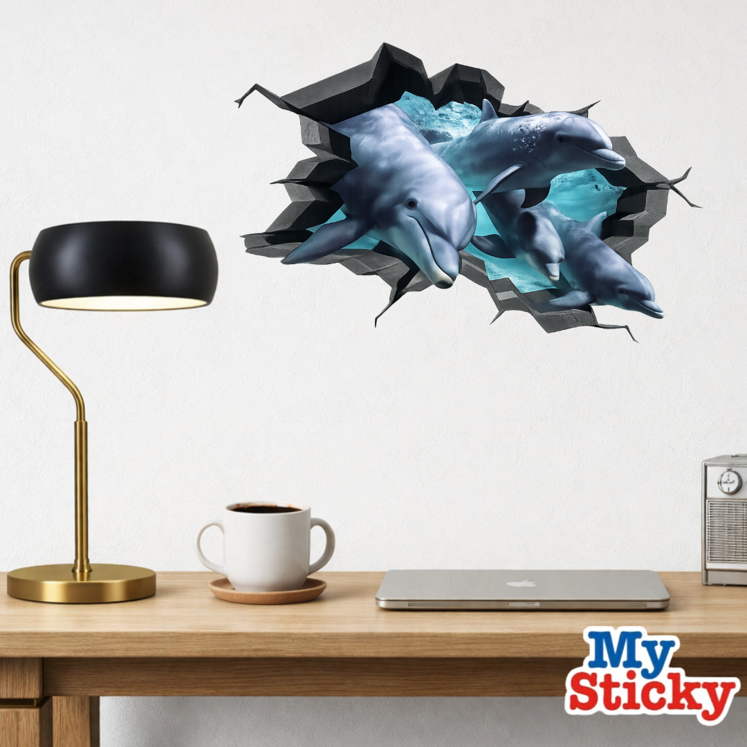 3D Pop Art Dolphin Wall Decal MySticky Ocean Breakthrough Marine Decor Sticker