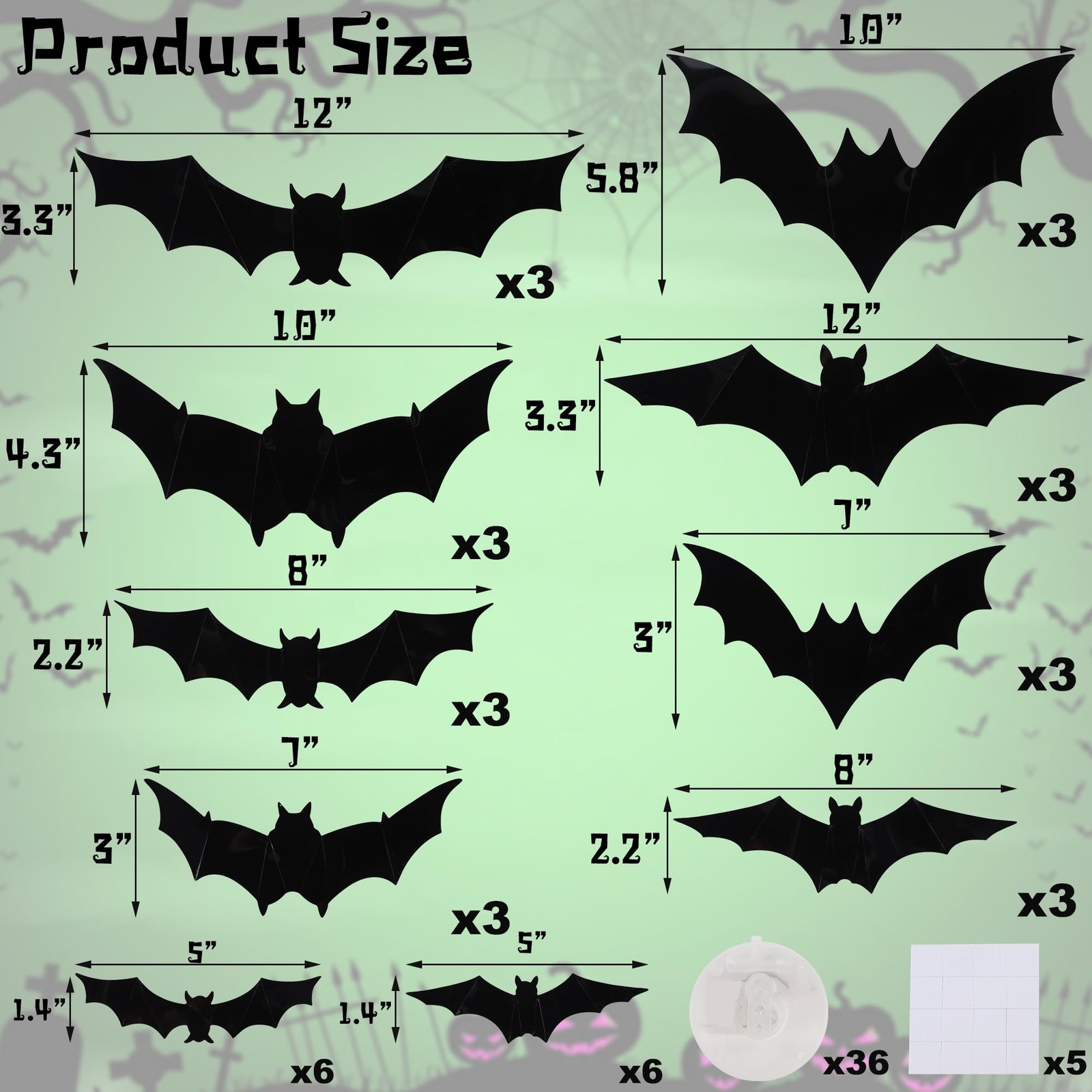36 Pack LED Halloween Bat Wall Decor Lights Outdoor