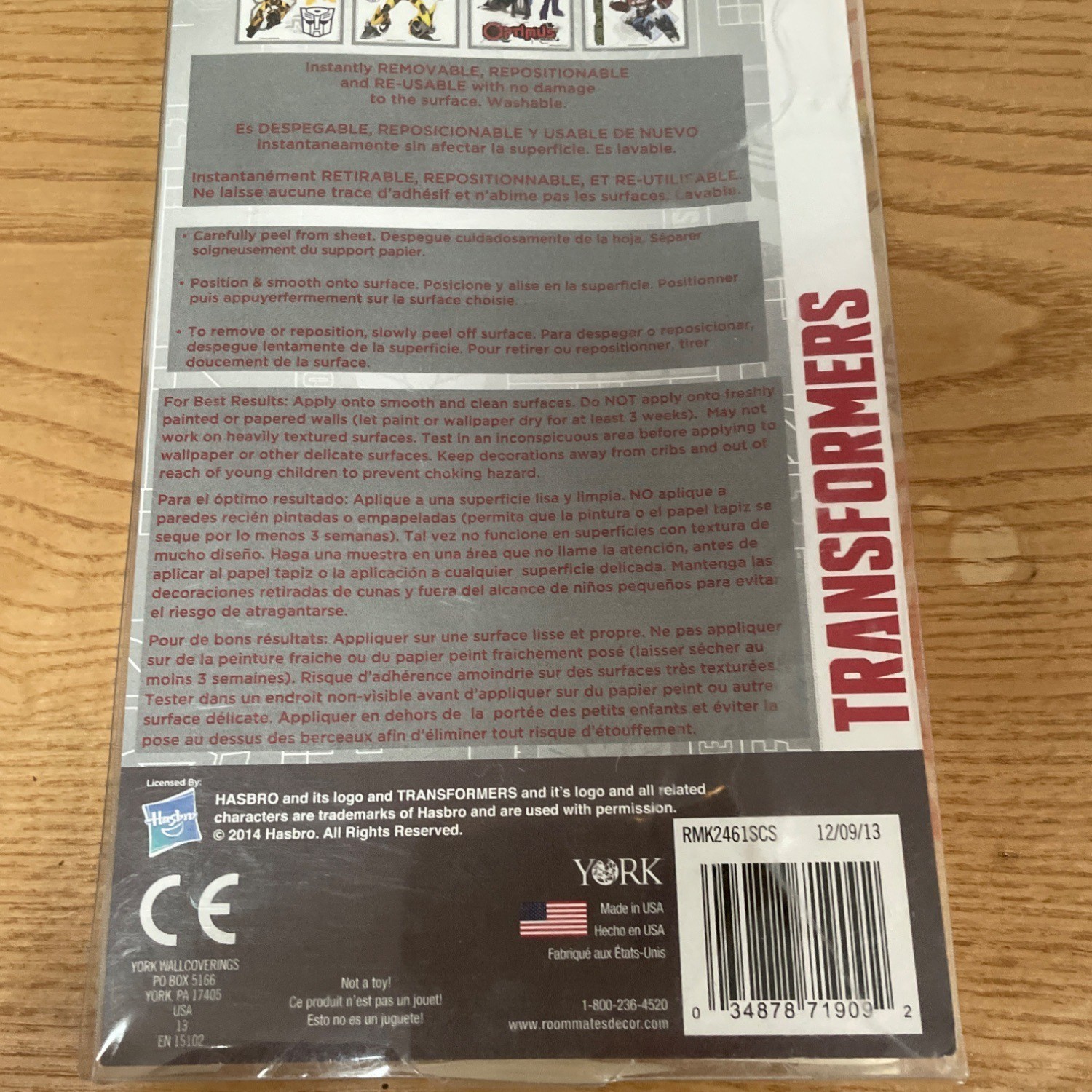 Hasbro Transformers Peel Stick Wall Decals 20 Self-Adhesive Removable Reusable