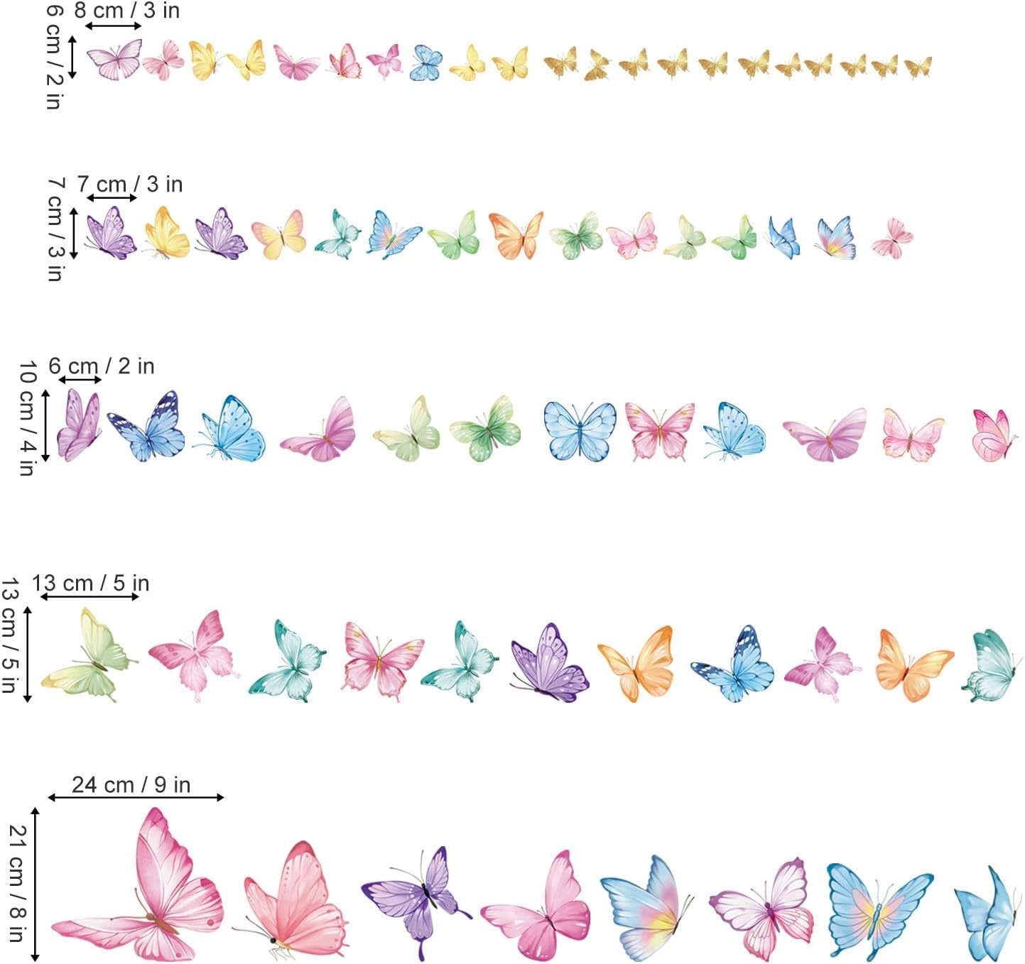 Watercolor Butterfly Wall Stickers Large Colorful Butterflies Peel and Stick …