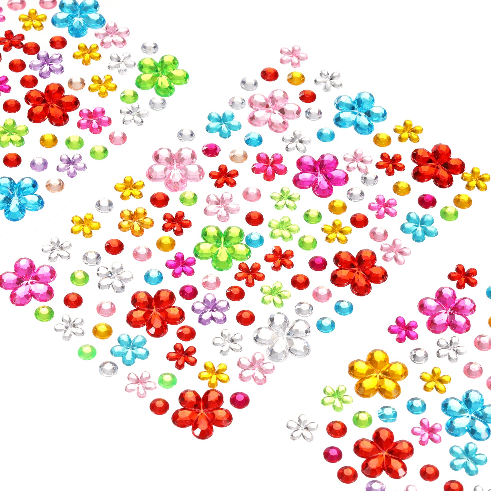 505Pcs Gems Stickers 5 Sheet Flower Rhinestone Stickers Multicolor
