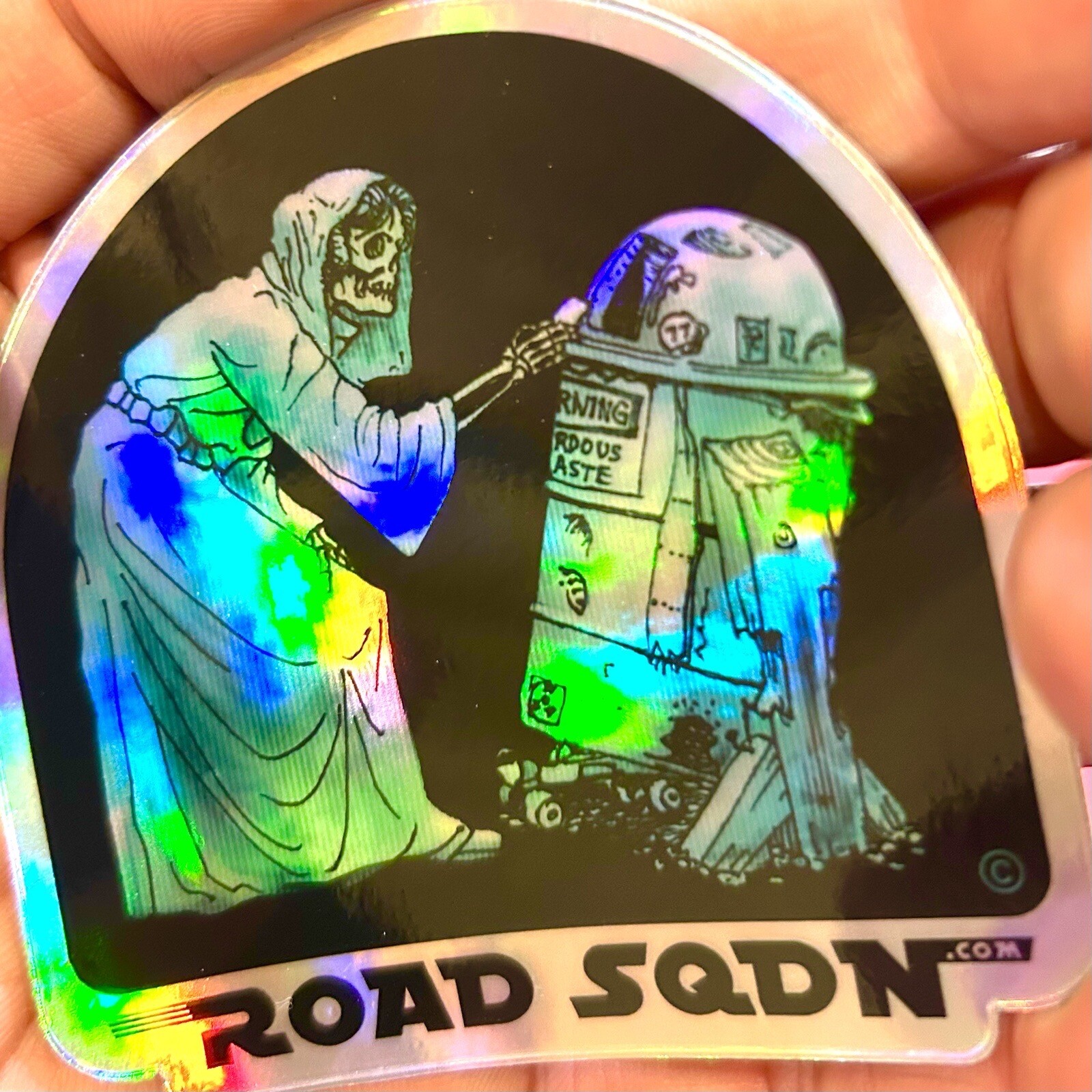 Star Wars Holographic Parody Sticker with Trash Can R2 & Princess, Road Sqdn