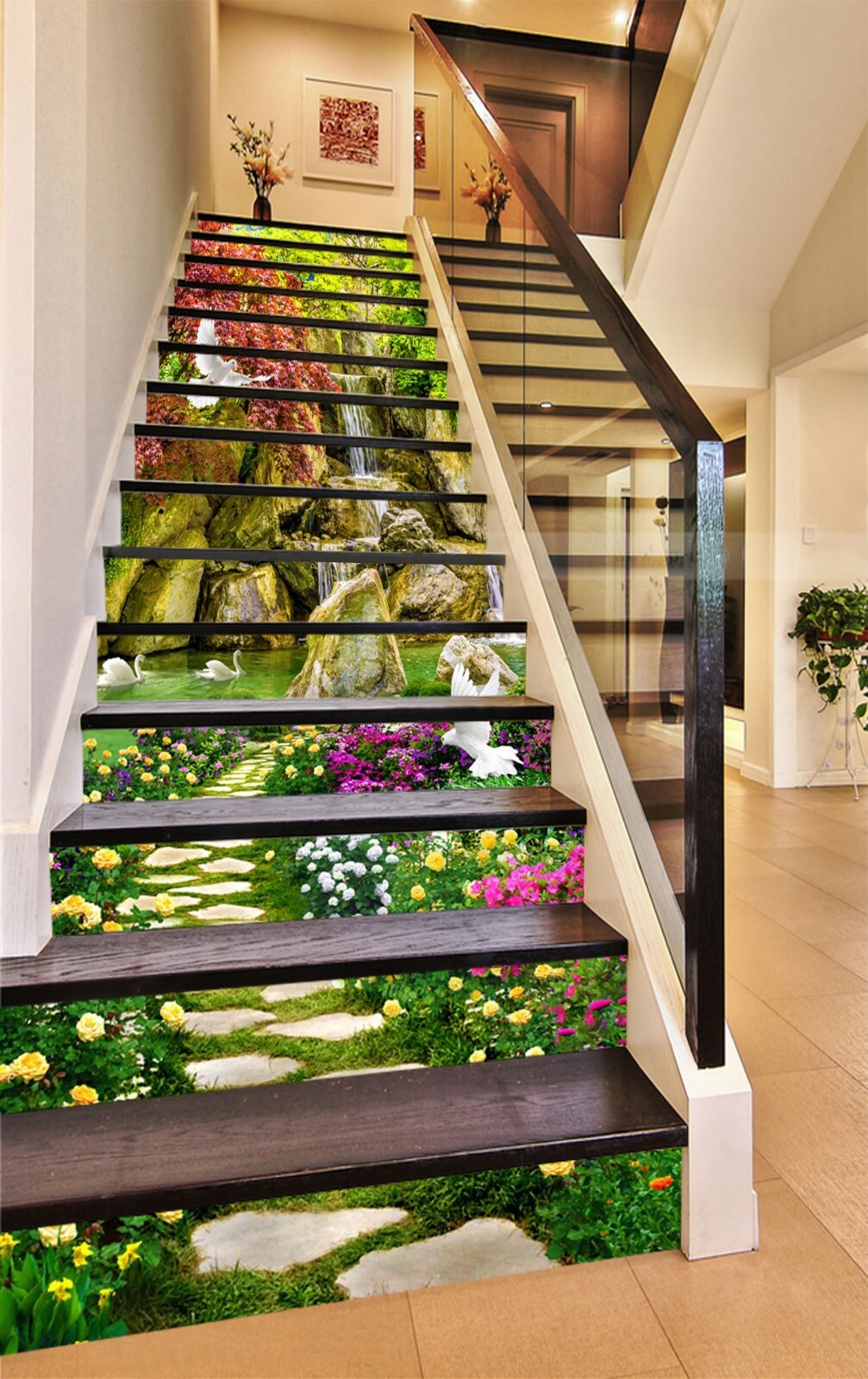 3D Park Path Pigeon AZ954 Stair Risers Decoration Mural Vinyl Wallpaper Kay