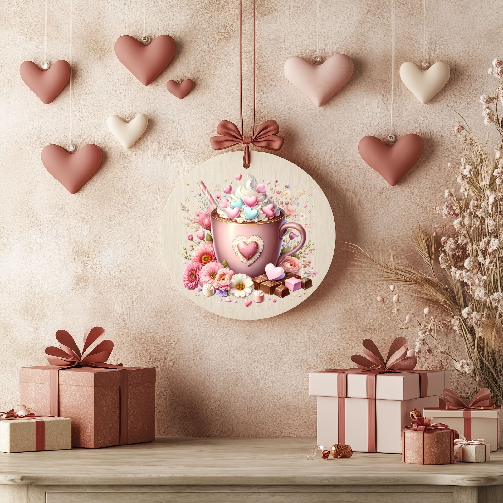 Pink Valentine Hot Cocoa UV DTF Transparent Sticker / Decal