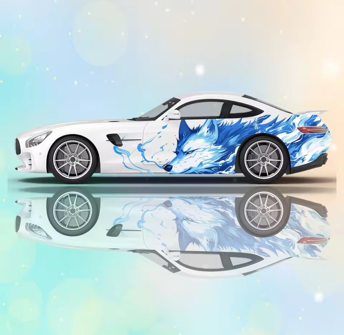 Blue Lightning Wolf Car Vinyl; Comes With Both Sides; Cool Car Decals 2 PCS