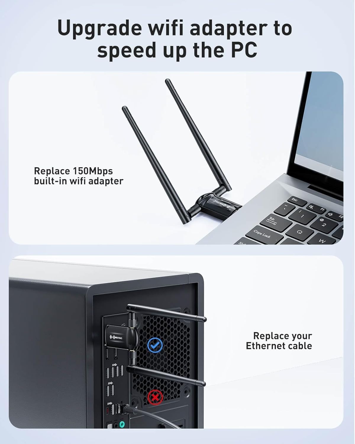 USB WiFi Adapter for Desktop PC – 1300Mbps Wi-Fi 5G 2.4G USB 3.0 Wireless Ada…