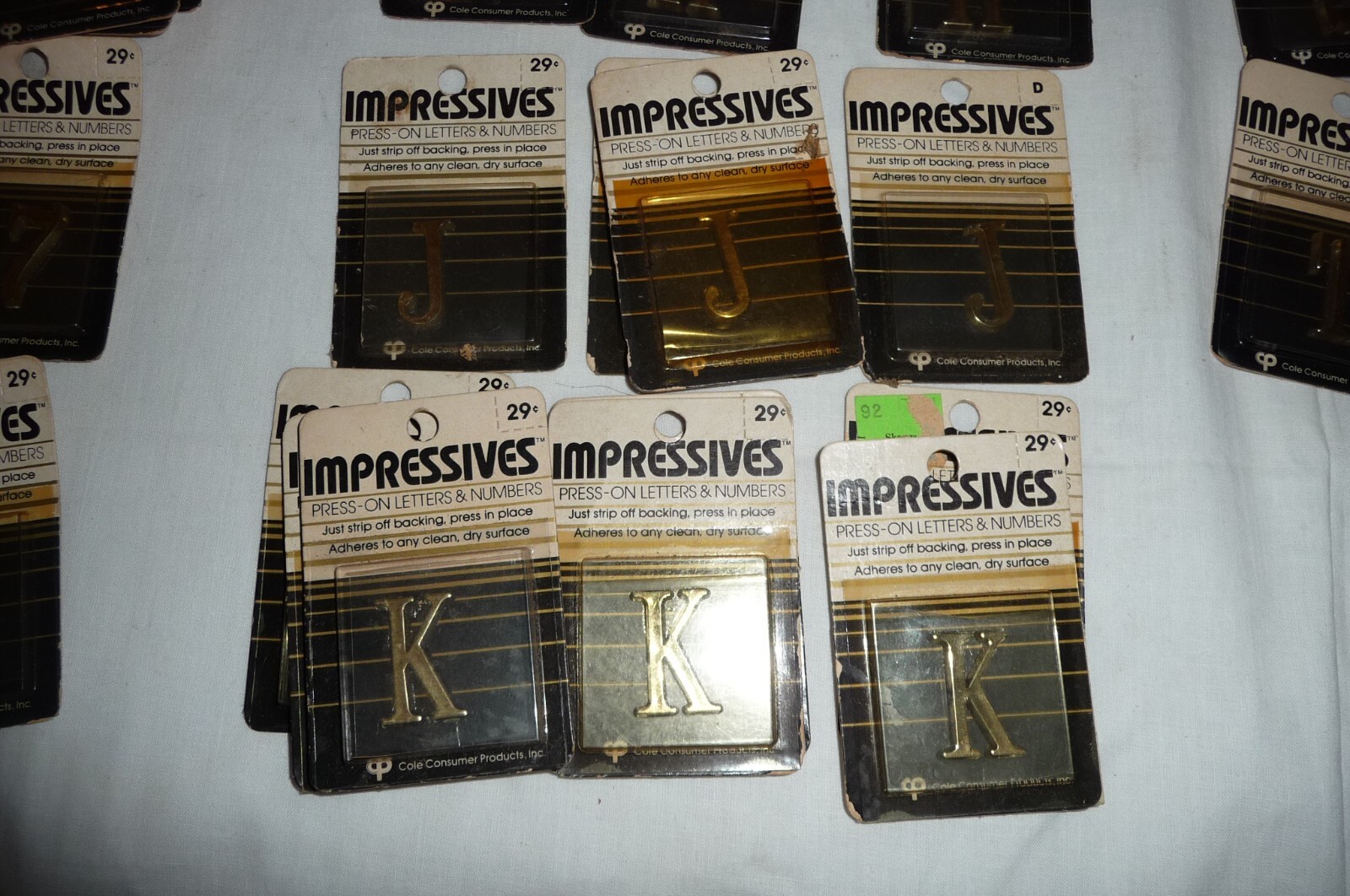 Lot 102 NEW VTG 80’s Moderne Impressives Press-on letters & numbers GOLD Brass