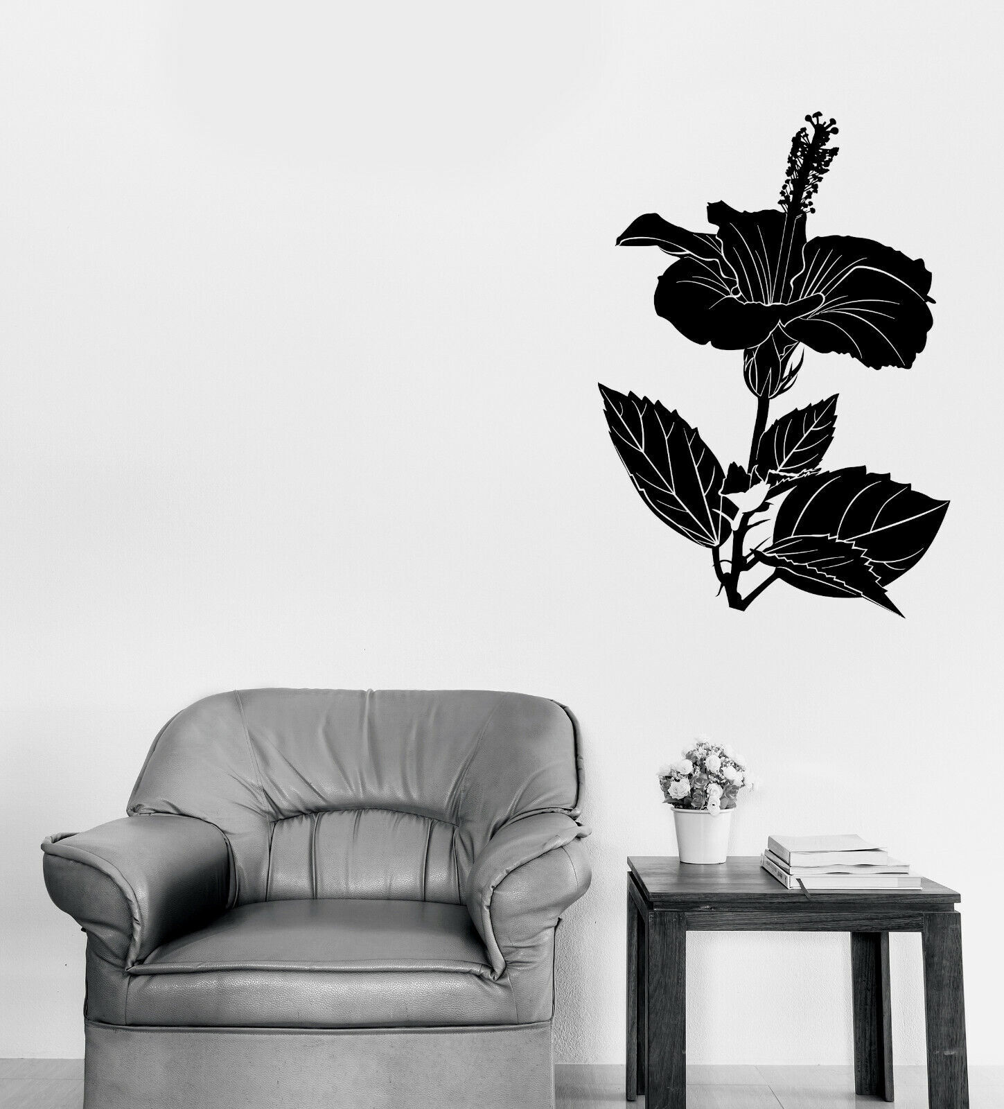 Vinyl Decal Wall Sticker Hibiscus Flower Bud and Leaves Decor (n1286)