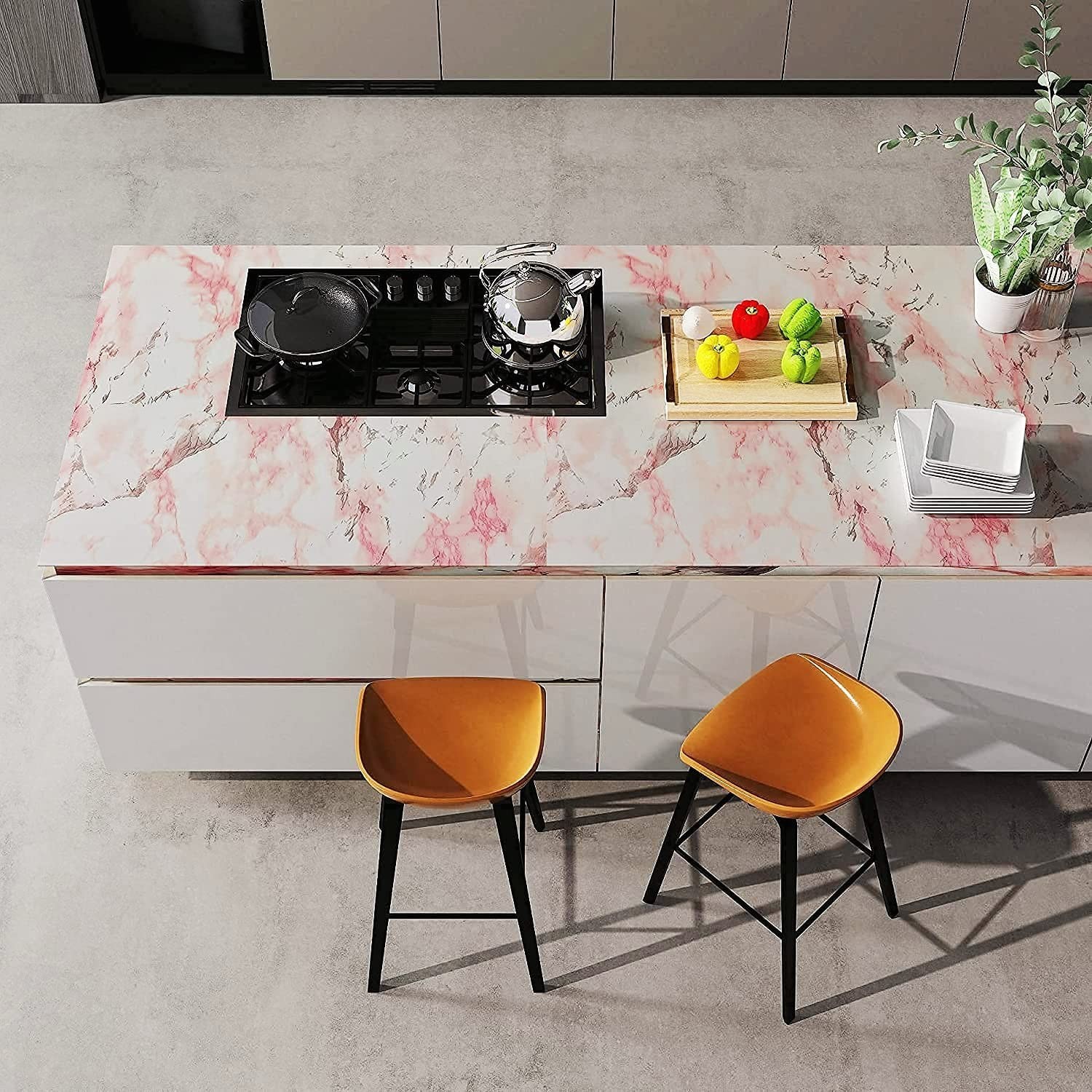 VIOPVERY Pink Marble Contact Paper Self Adhesive 35" x 197", Glossy Vinyl Wra…