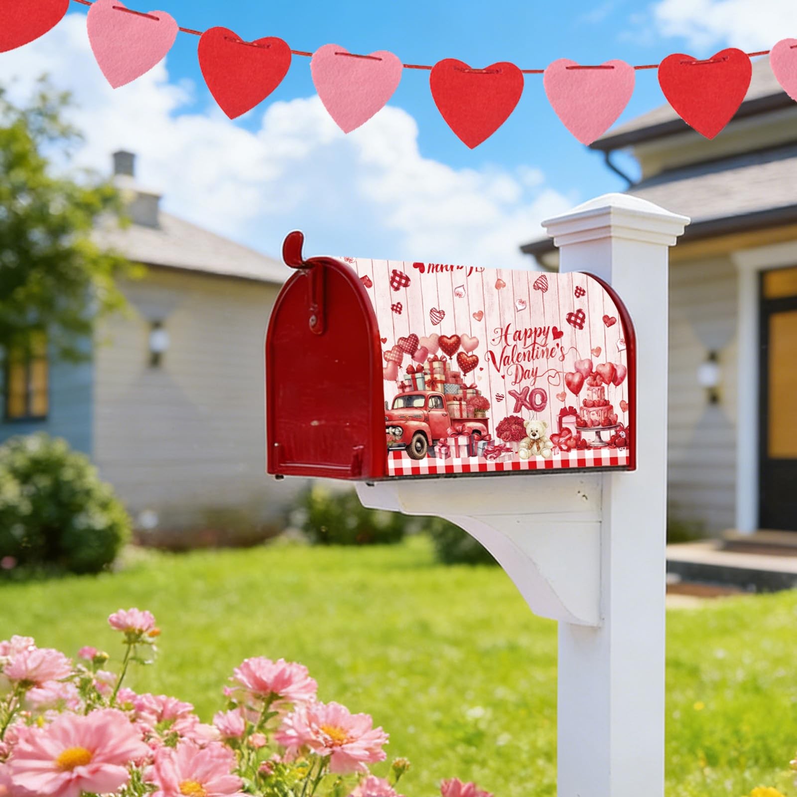 Valentines Mailbox Covers Magnetic Standard Size 18" X 21" Happy Pink