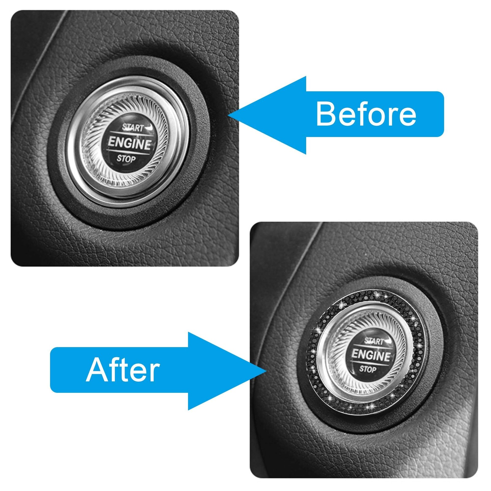 WINKA 2pcs Bling Car Engine Start Button Cover Diamond Crystal Push Start Sto…