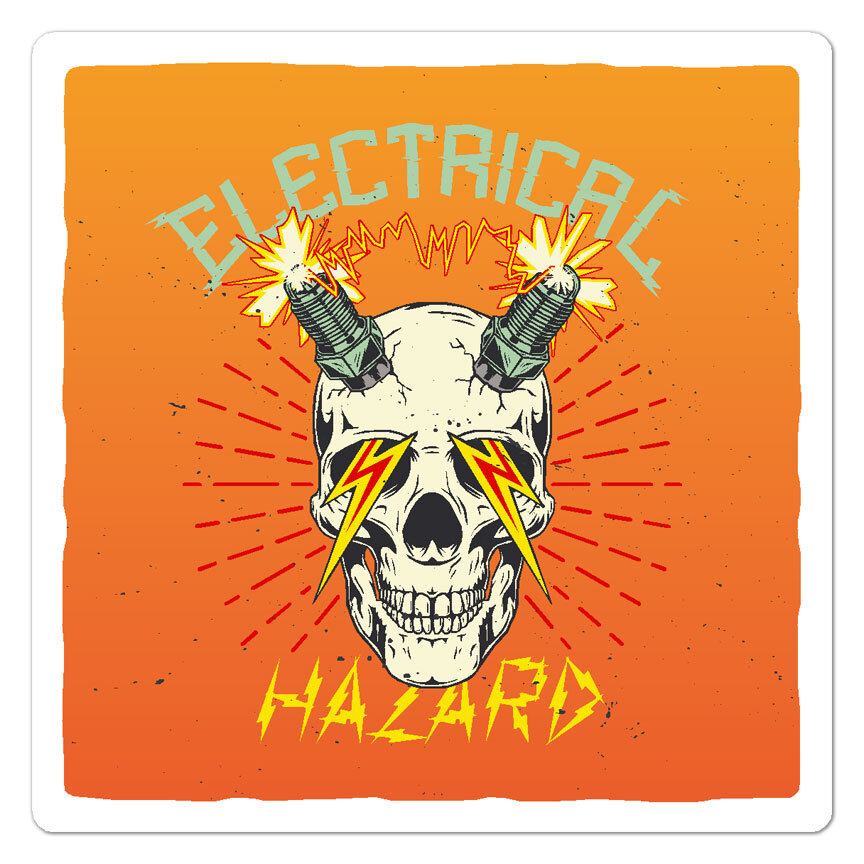 Electrical Hazard Skull, Vinyl Decal Sticker, Indoor Outdoor, 3 Sizes, #9623