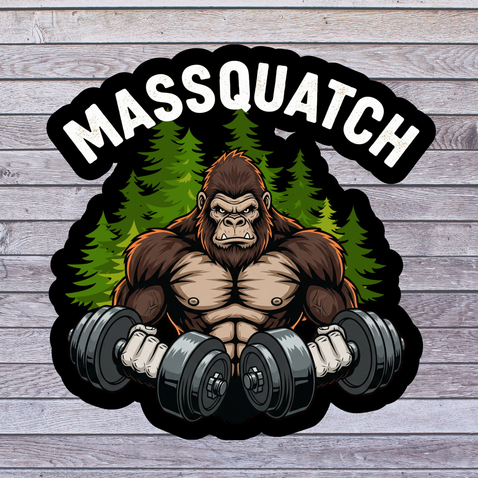 Bigfoot Gym sticker vinyl decal massquatch dumbbells fitness workout strength