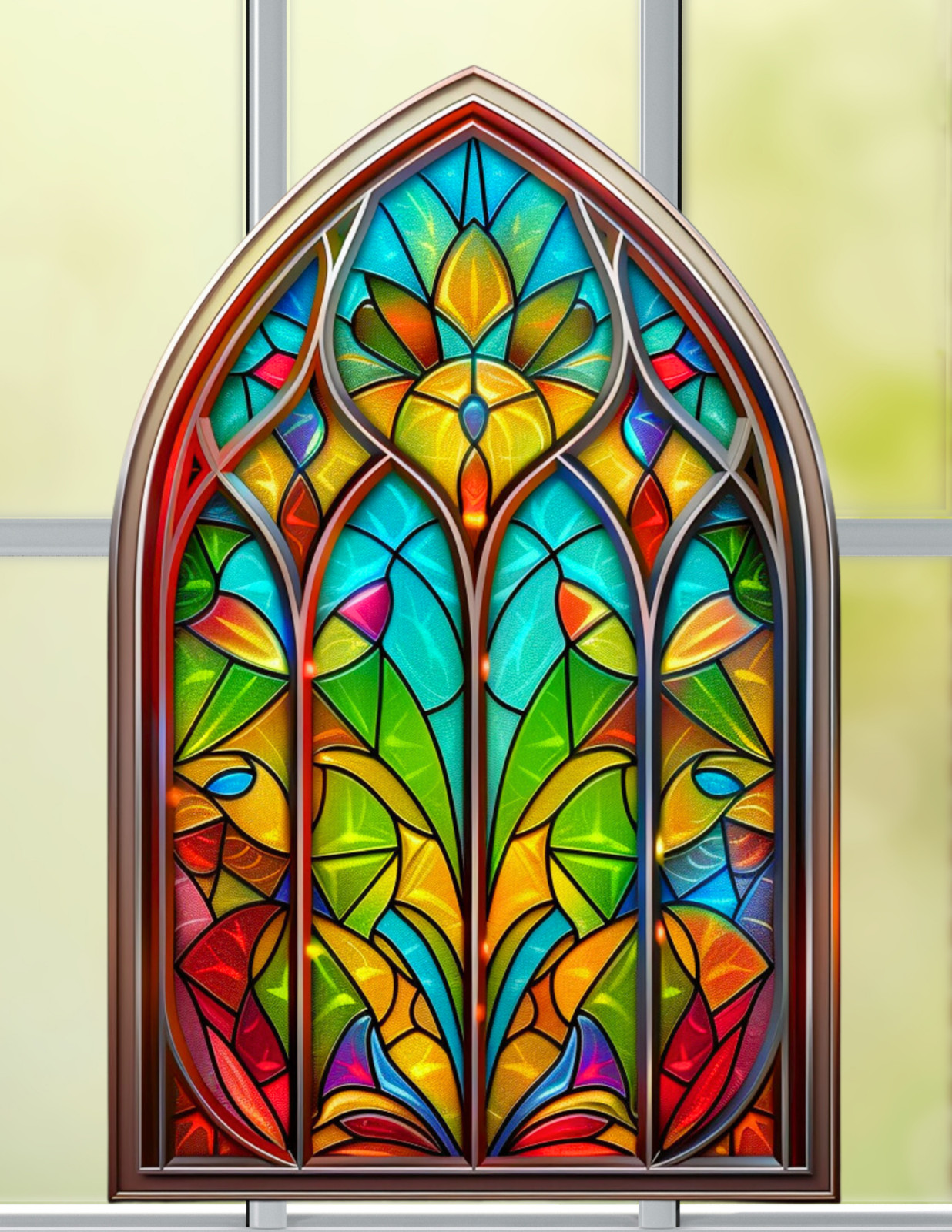 Church Glass Faux Stained-Glass ARCH WINDOW CLING Size 10.6" Vinyl