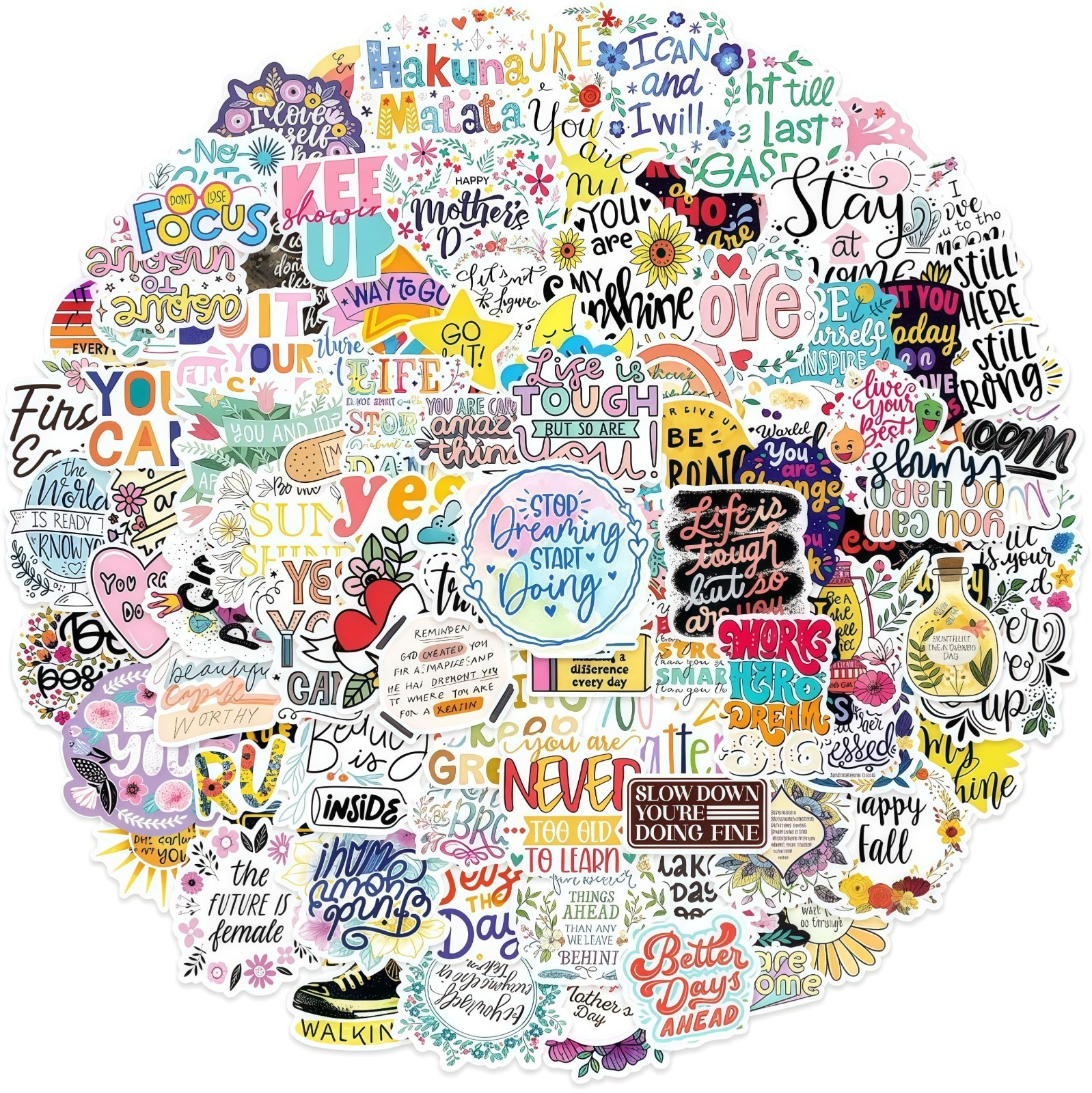 Inspirational Stickers for Adults Teens Kids, 100PCS Waterproof Motivational Wor