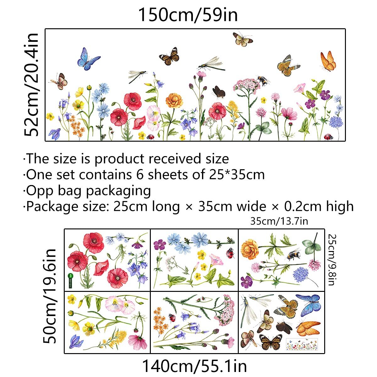 6 Pieces Flowers Wall Decals Vinyl Flowers Wall Stickers Removable Wall Art