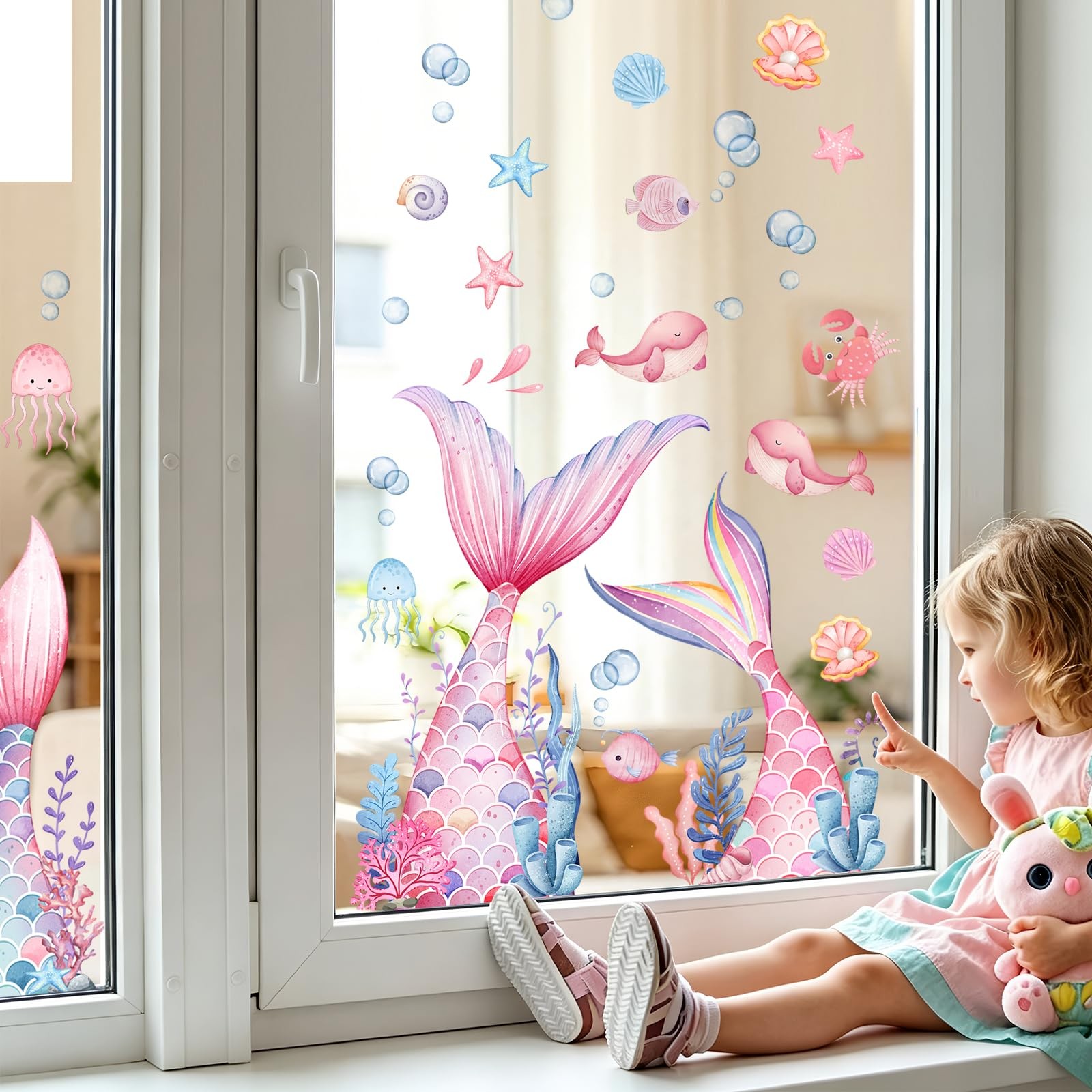 sunoyar Mermaid Wall Stickers for Girls, Pink | Peel and Stick Mermaid Wall A…