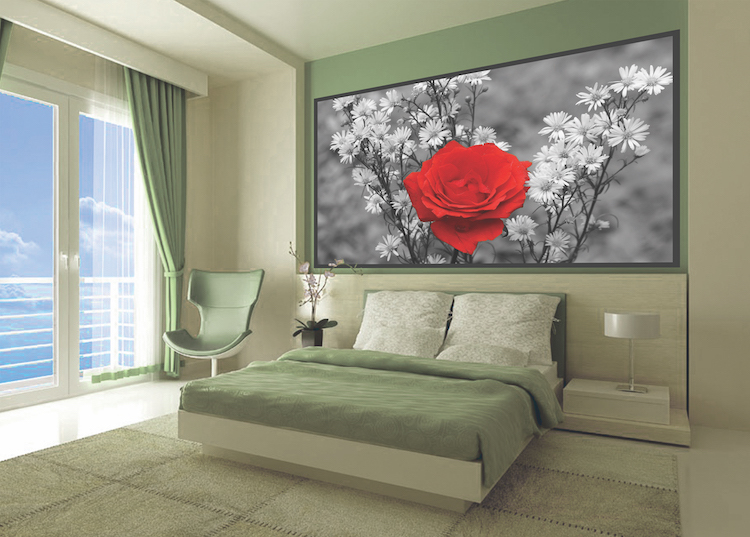 Rose Wall Decal Mural Flowers Wall Vinyl Red Flower Black And White, c09