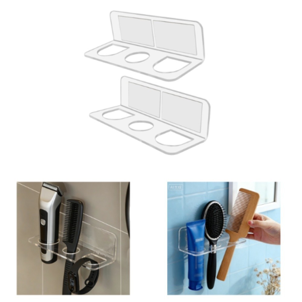 Acrylic Hair Brush Holder 2 Pack Wall Mounted Organizer with Three Open Slots