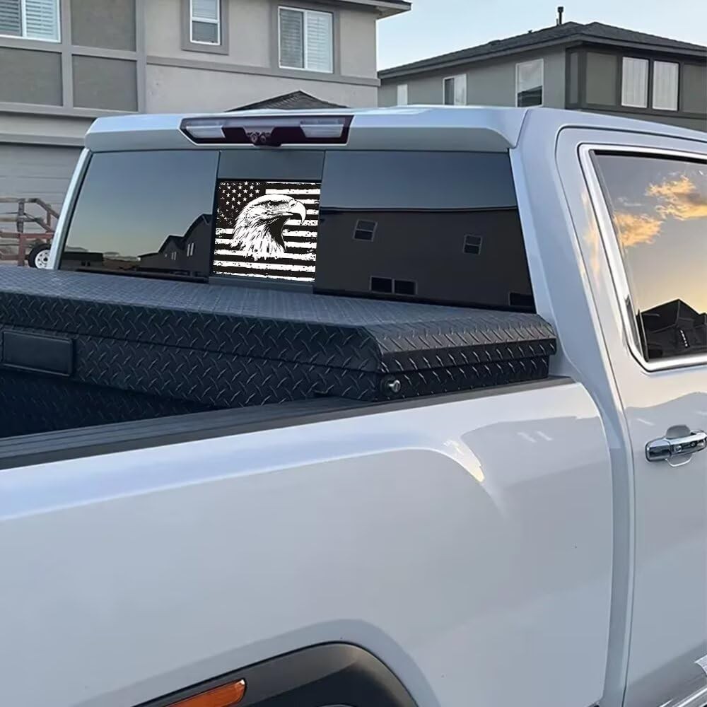 Rear Middle Window Decals for Truck, Black White American Flag Car Back Cente…
