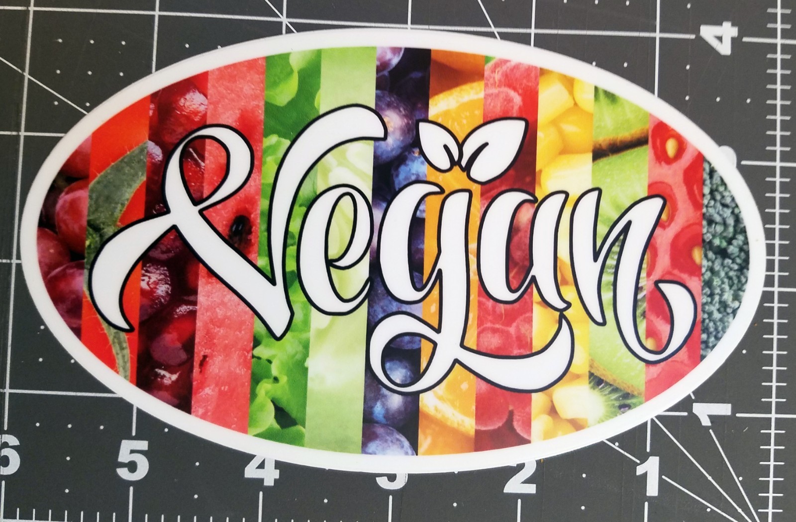 VEGAN 6" x 3.5" Die Cut Sticker Oval Decal Fruits Vegetables Vegetarian
