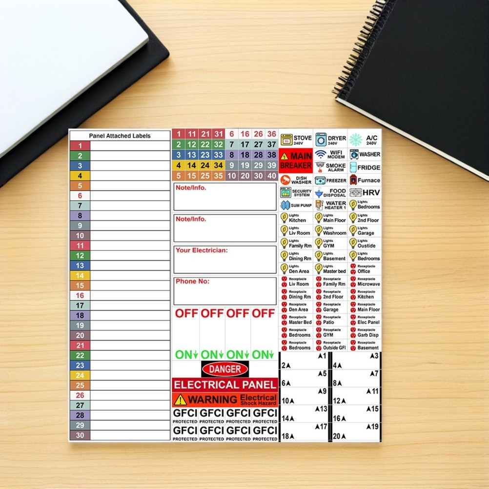 2 Sheet Electrical Box Label Panel Labels Sticker Labeling Breaker Stickers