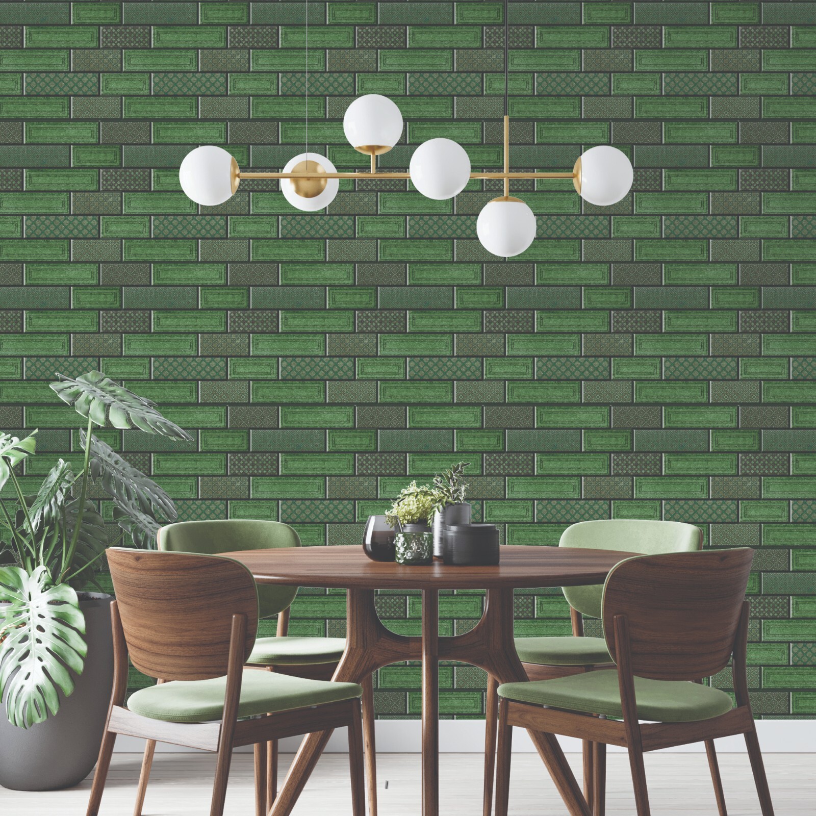 Vintage 3D PU Peel and Stick Tile | Green Subway Stick on Tile, Self Adhesive
