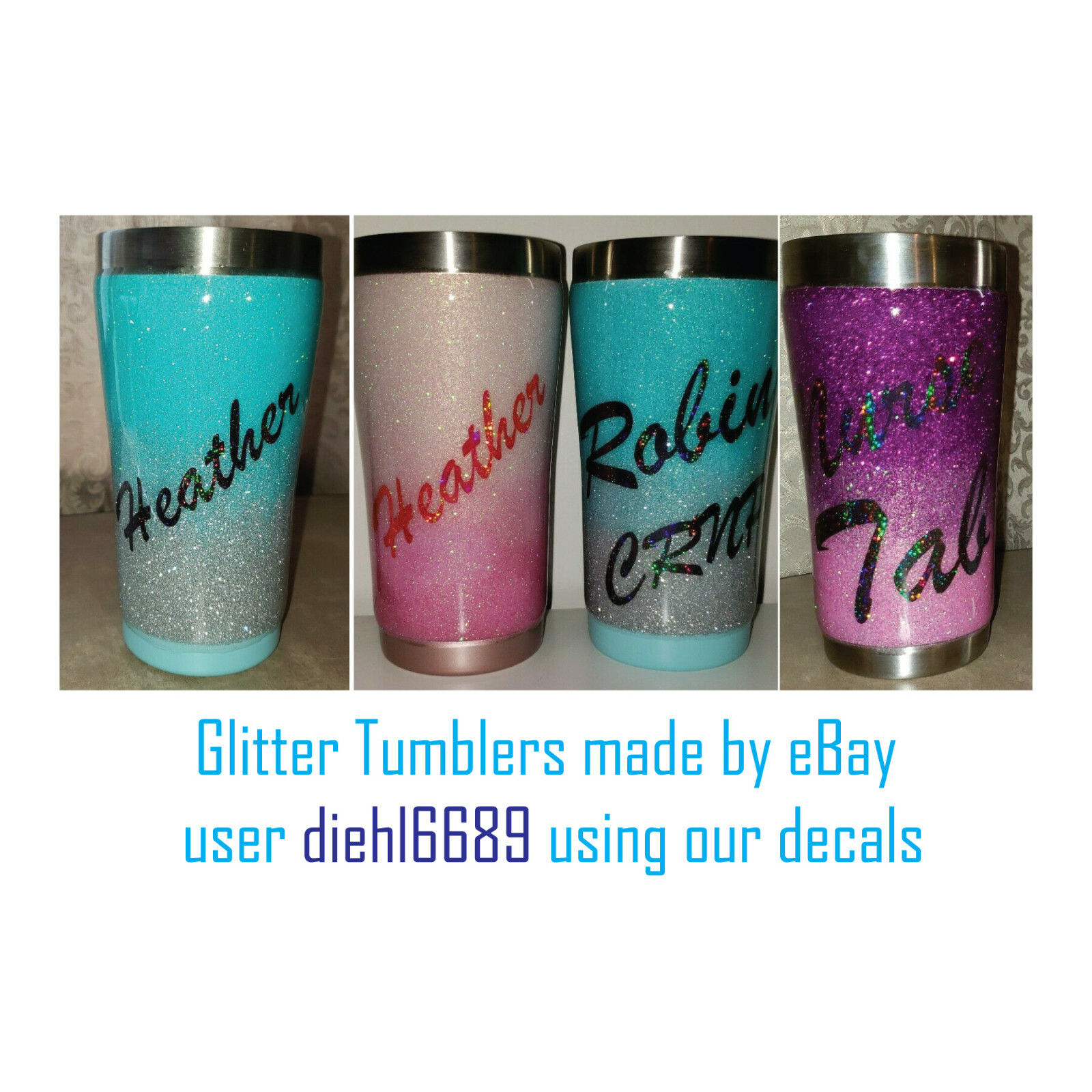 Glitter Custom Text Name Vinyl Decal Sticker for Yeti Tumbler iPhone Samsung