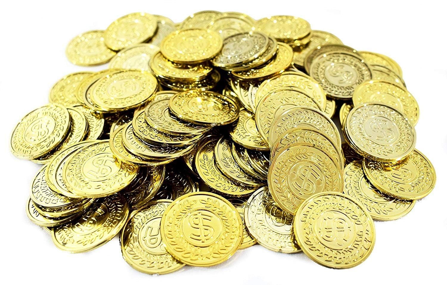 TCOTBE Pirate Gold Coins Plastic Set of 100,Play Treasure Small,