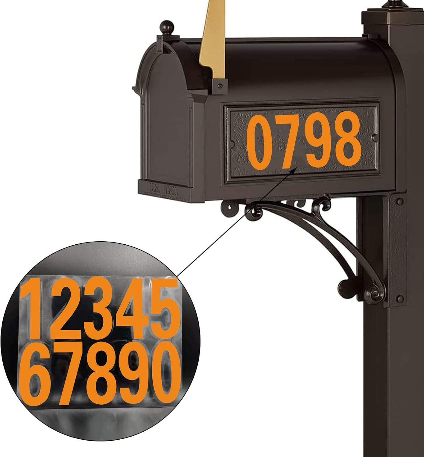 Mailbox Numbers Reflective Stickers for Outside,4 Sets(0-9) 4 Inch Orange Vinyl