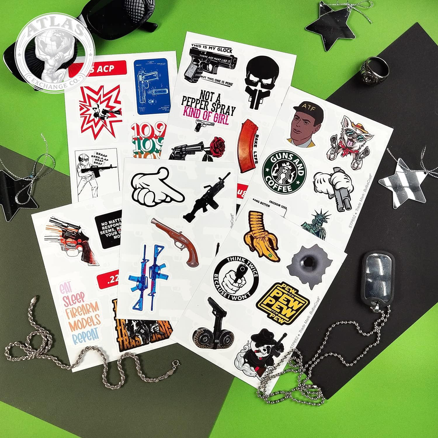Bulbacraft 100Pcs Funny Gun Stickers, Firearm Stickers, Guns and Ammo Decals, Ta