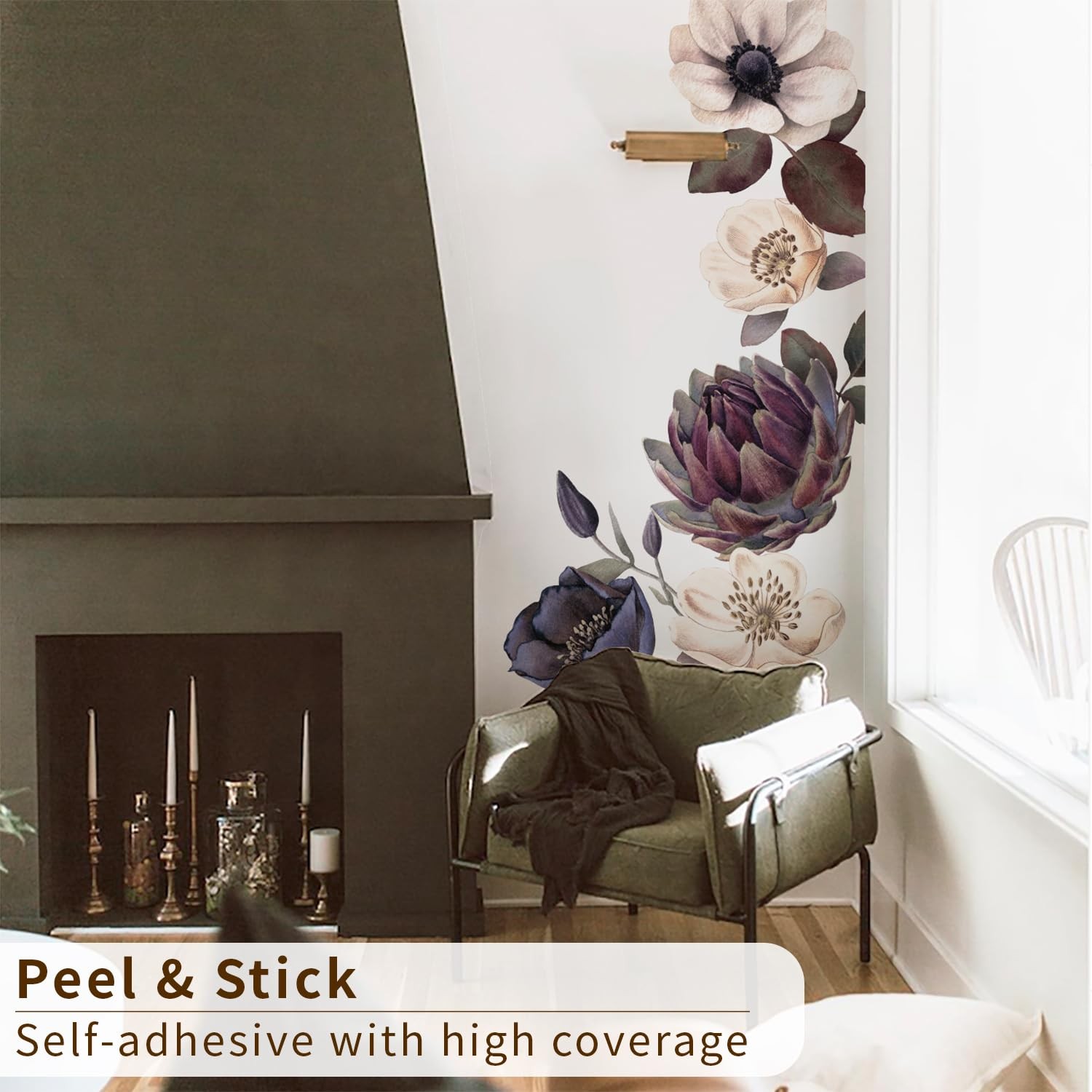 Flortlias Fabric Peel and Stick Floral Wall Decal, Self-Adhesive Peony Flower…