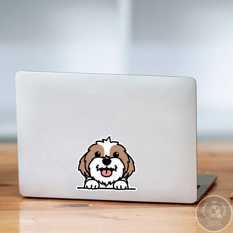 Gold&White Shih Tzu Car Decal Vinyl Bumper Funny Dog Sticker Waterproof Outdoor