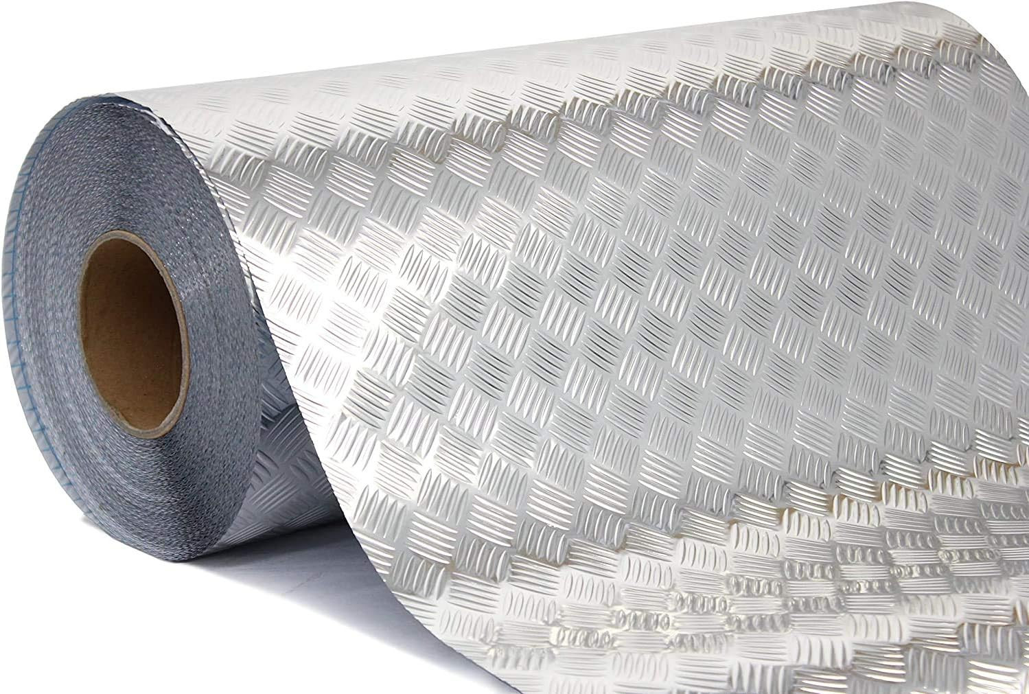 Industrial Utility Diamond Plate Metallic Chrome Finish Vinyl Wrap Silver 17.8