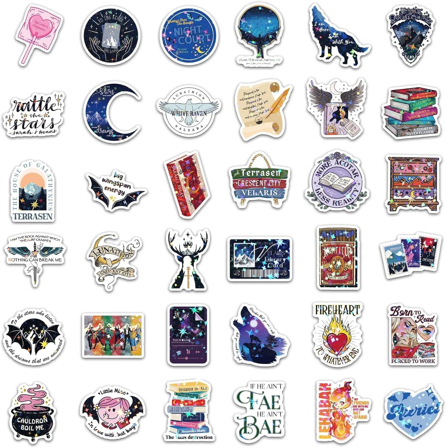 MiStar 102 PCS SJM Fantasy Book Stickers, Holographic Bookish Acotar Stickers fo