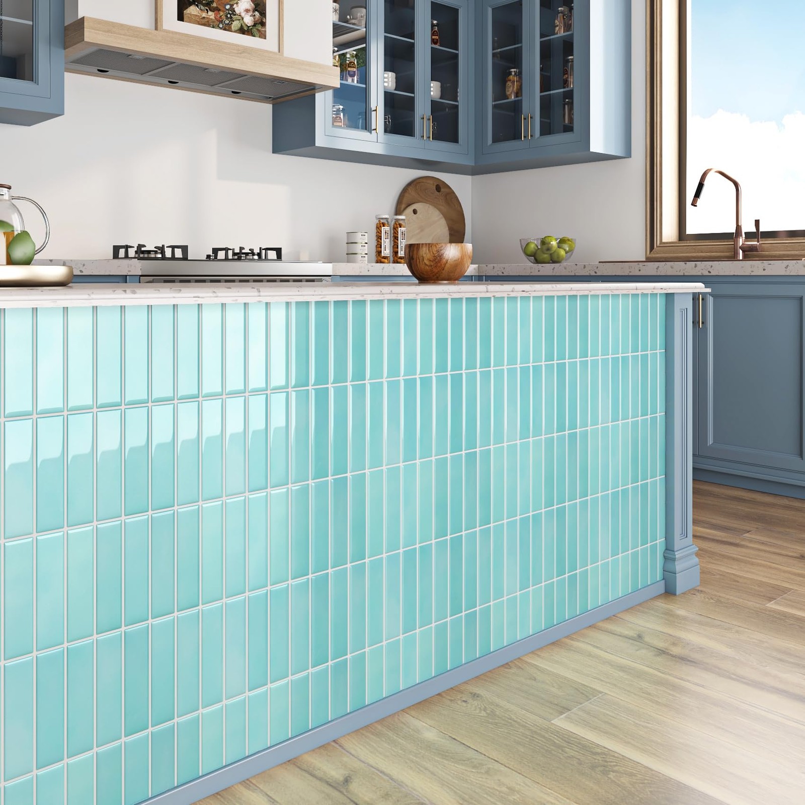 34 Sheets Kitchen Backsplash Tiles Peel and Stick Teal Stick on Tile Green Bl…
