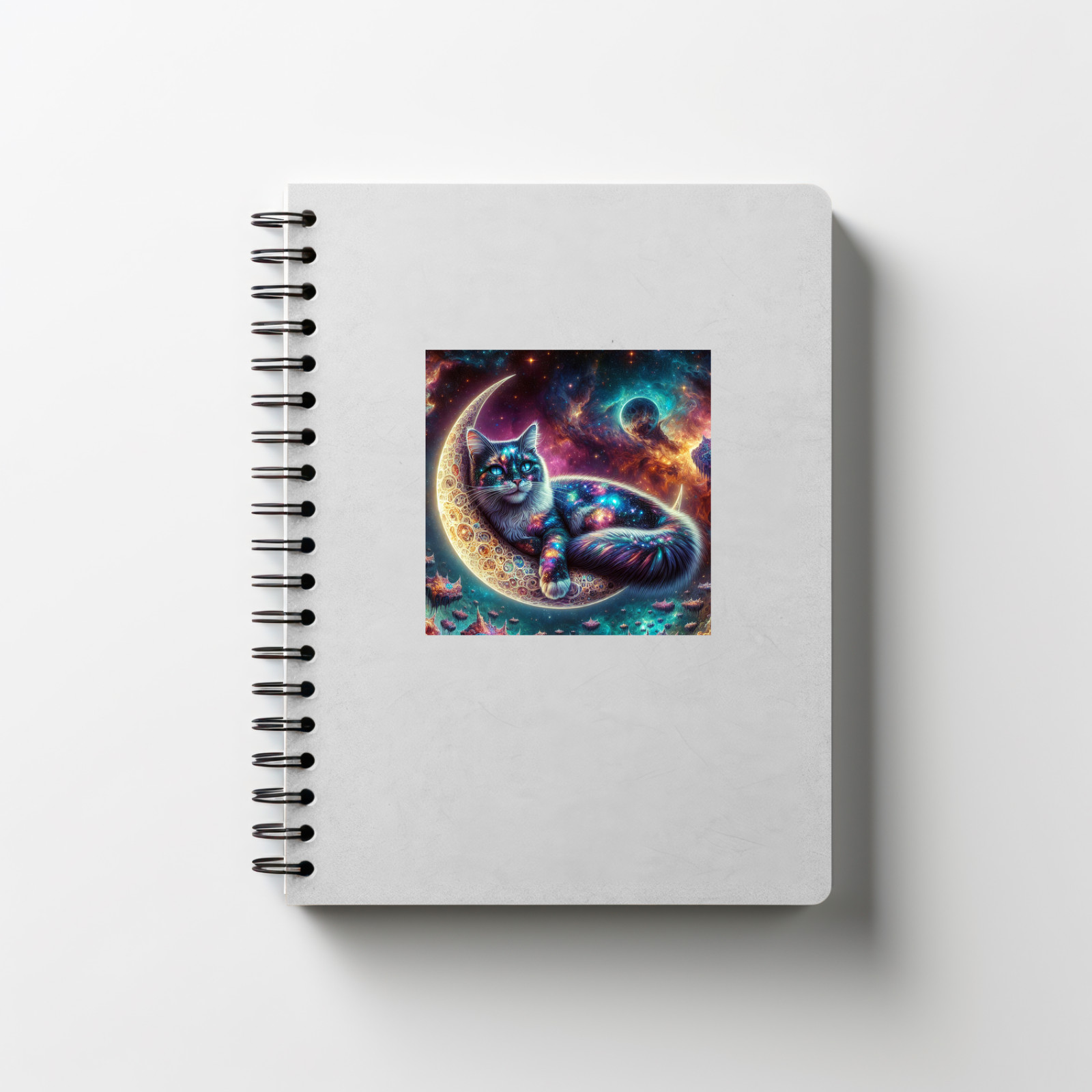 Galaxy Cat on Crescent Moon | 3×3" Waterproof Vinyl Decal – Free Shipping