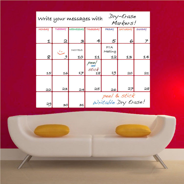 Monthly Dry Erase Calendar Notes Removable White Board Writable Markers, b77