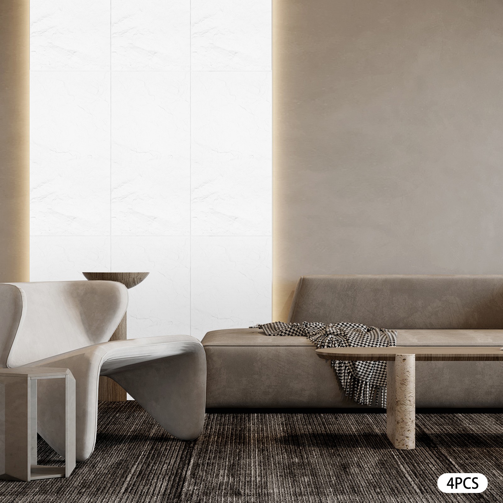 Modern 4 PCS PU Panels Faux Stone Wall Panels White for Interior Wall Decor NEW