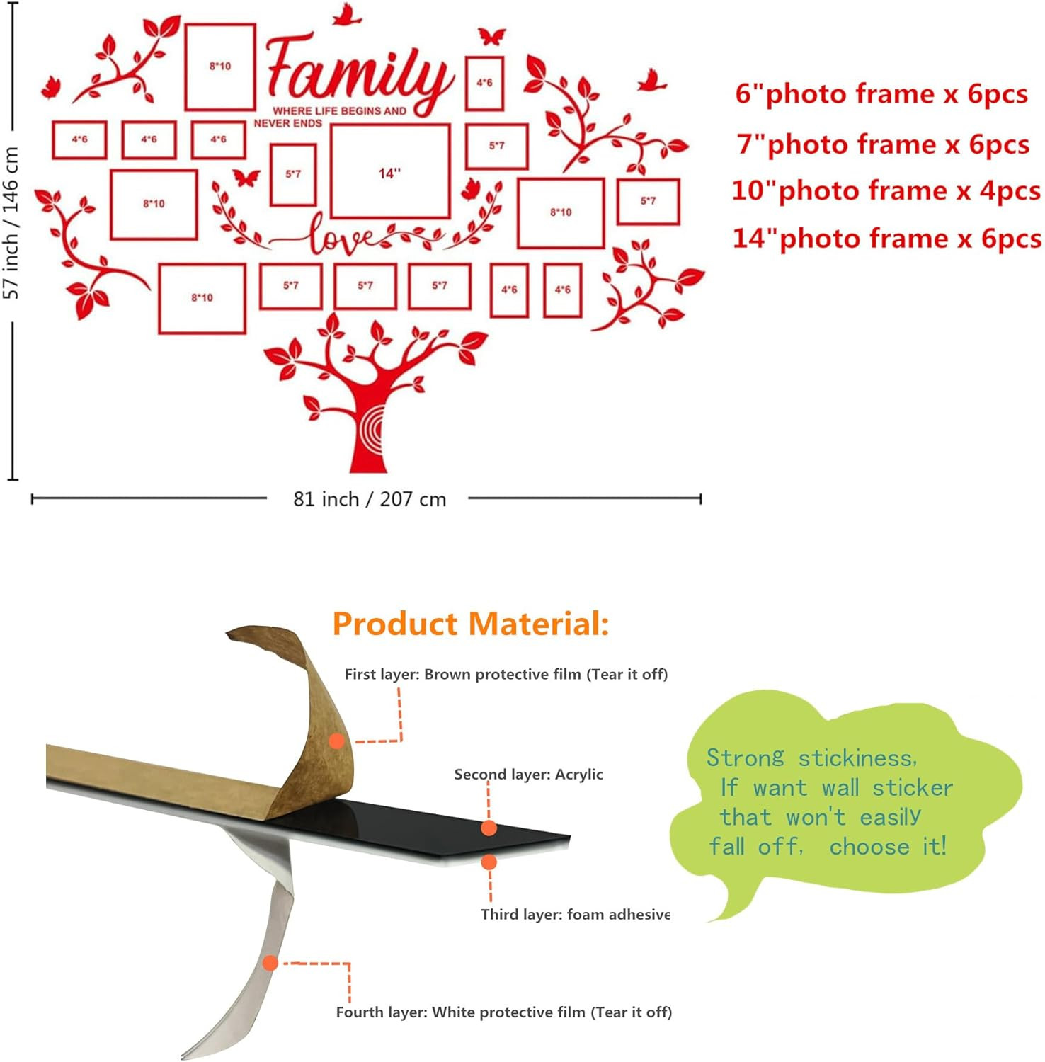 ⁠3D Family Tree Wall Sticker Photo Frames DIY Collage Living Room Wall Decor⁠