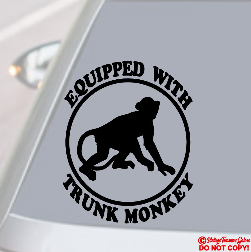 EQUIPPED WITH TRUNK MONKEY VINYL DECAL CAR REAR BACK WINDOW BUMPER STICKER JDM