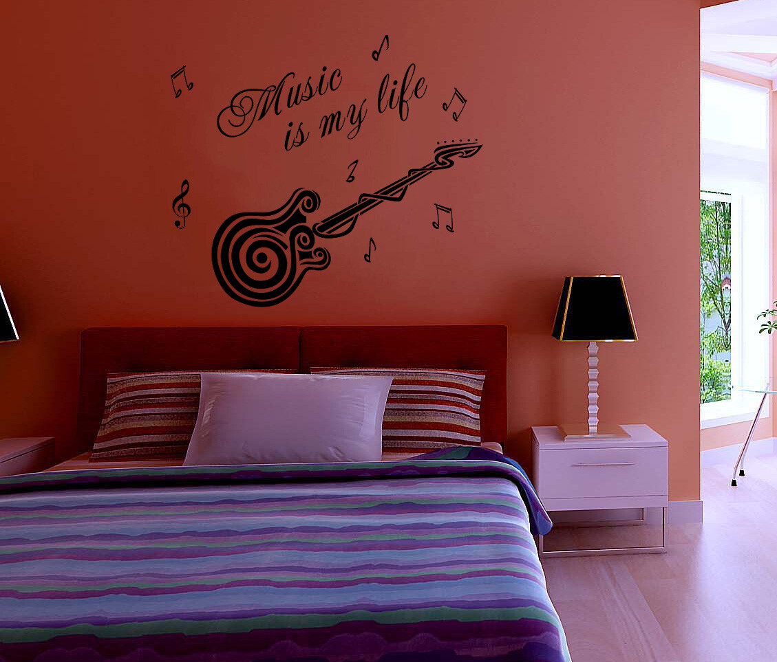Large Music is my life guitar Wall Quote Art Wall Stickers UK SH95