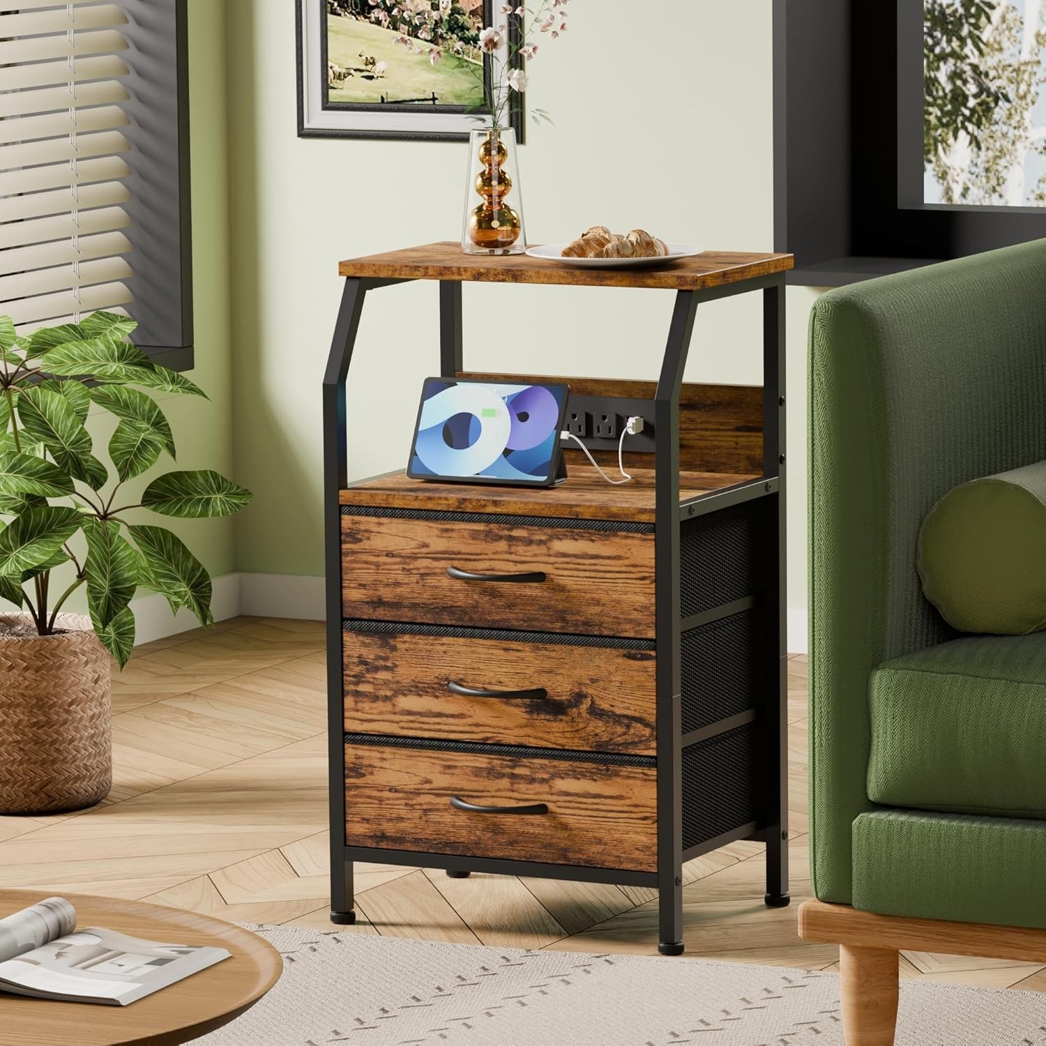 Night Stand with Charging Station, USB Ports and Outlets, 28.3 Inch Tall Beds…