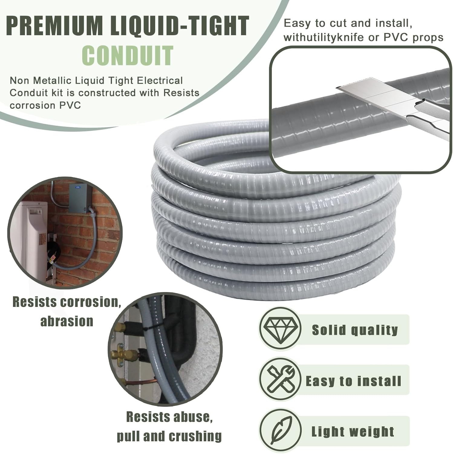 Liquid-Tight Conduit and Connector Kit – 3/4 Inch 100 FT Non Metallic Liquid …