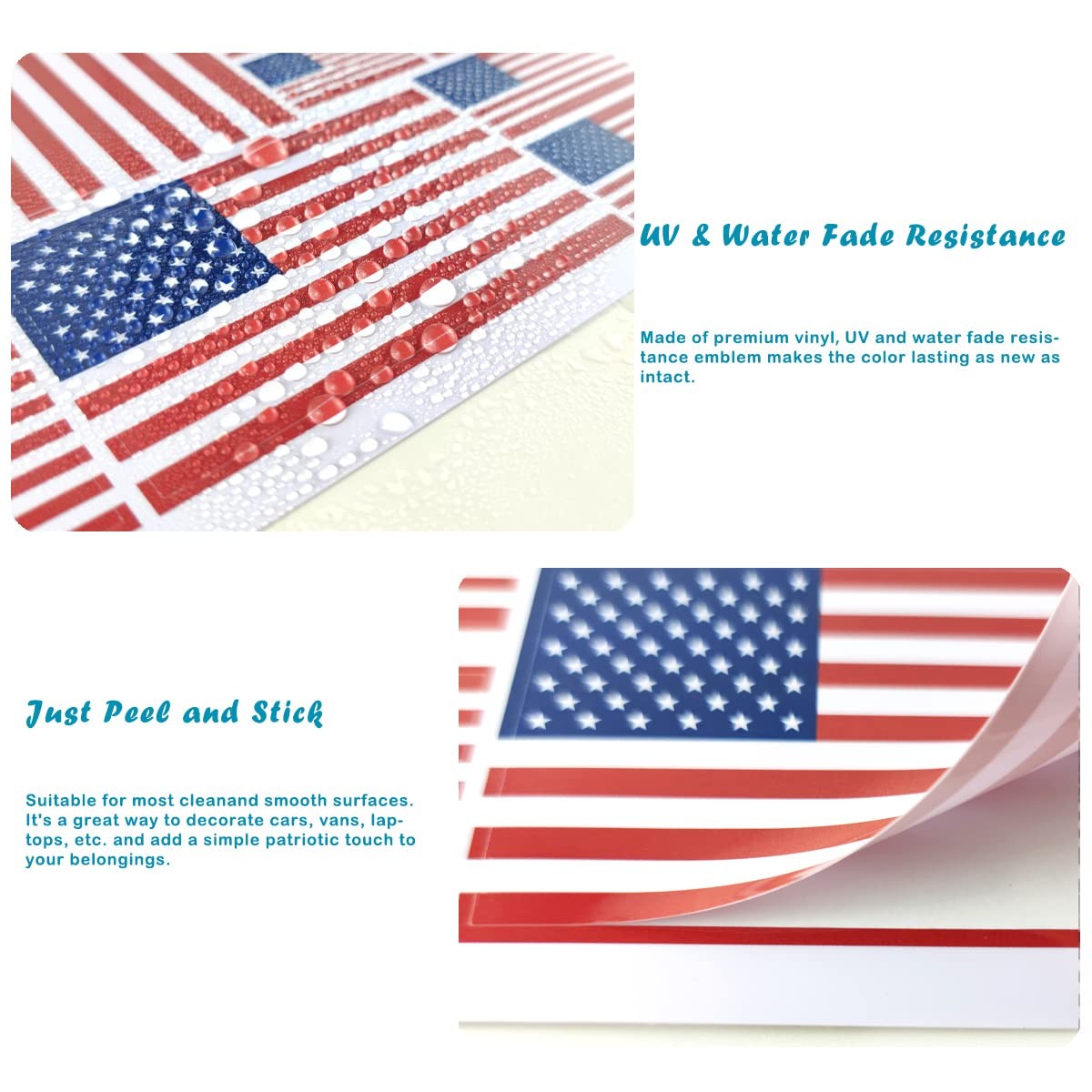 American Flag Sticker Decal 3 Pack, Multiple Sizes for Cars and Windows