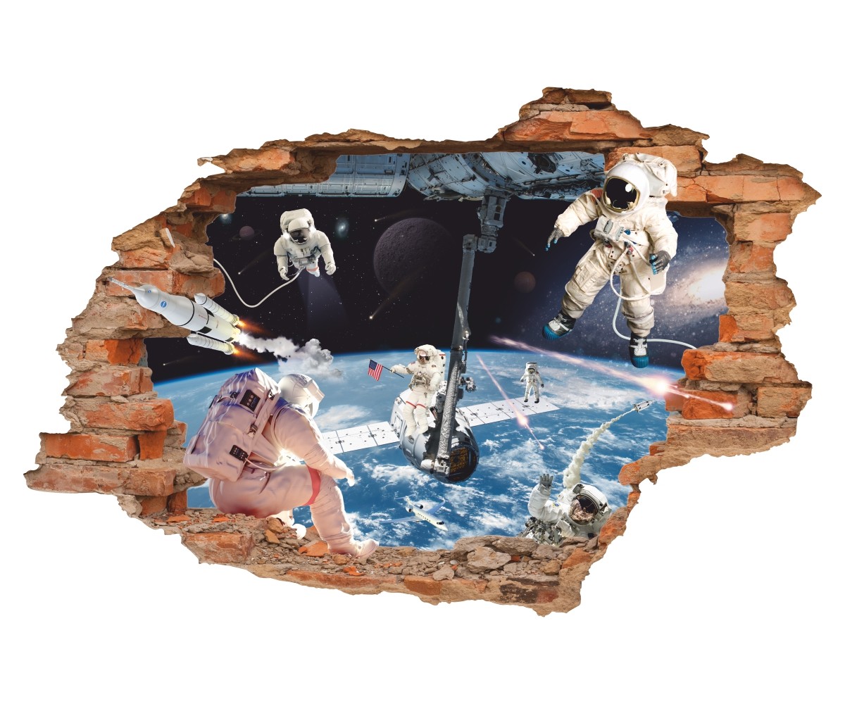 Space 3D Wall Decal, Astronauts on Earth Wall Sticker, Space Station, Decor