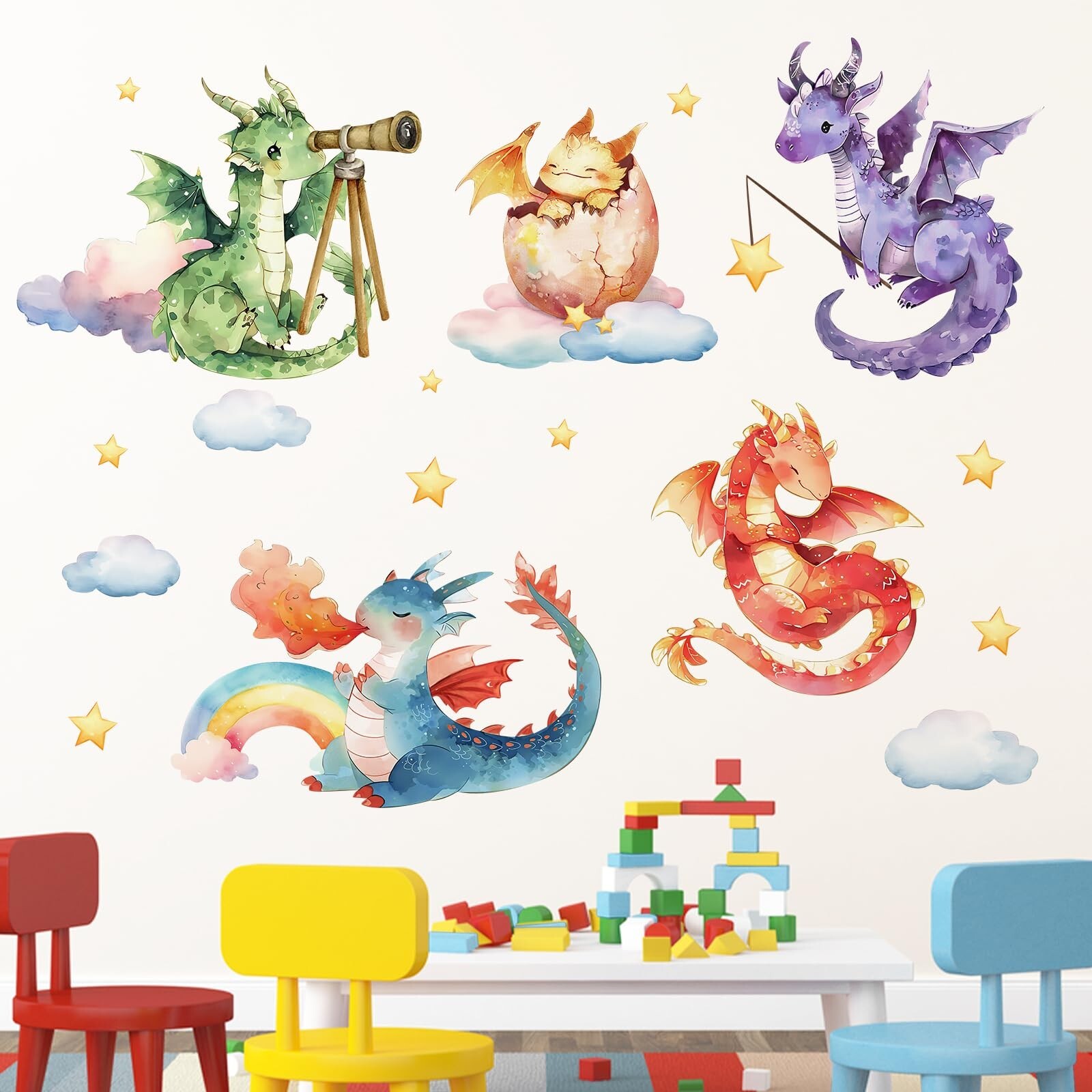 Mfault Baby Dragon Wall Decals Stickers, Watercolor Dragon Eggs Decoration Nu…